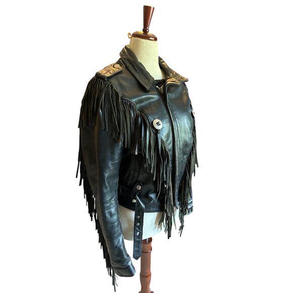 Open Road | Vintage Black Fringe Leather Motorcycle Jacket | Size 38 | Medium - Picture 2 of 13